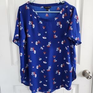 Banana Republic Blue Leaf Fan Print Blouse Top Large